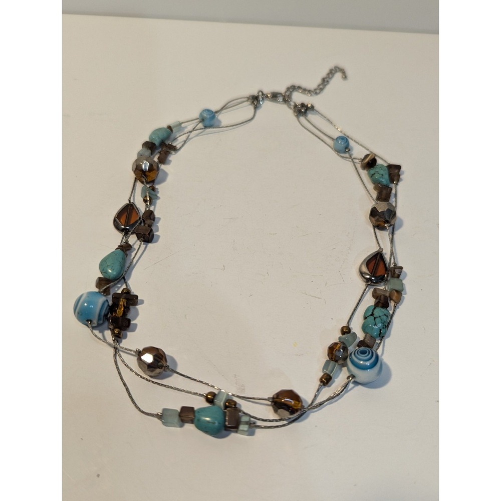 turquoise shell beaded silver necklace‎